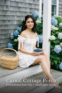Pretty Pixie white cotton tiered ruffle eyelet dress for casual cottage porch.