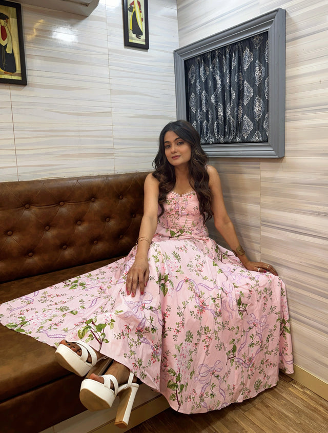 Blush Pink Floral Lace-Up Corset Tiered Midi Dress — verified customer review photo