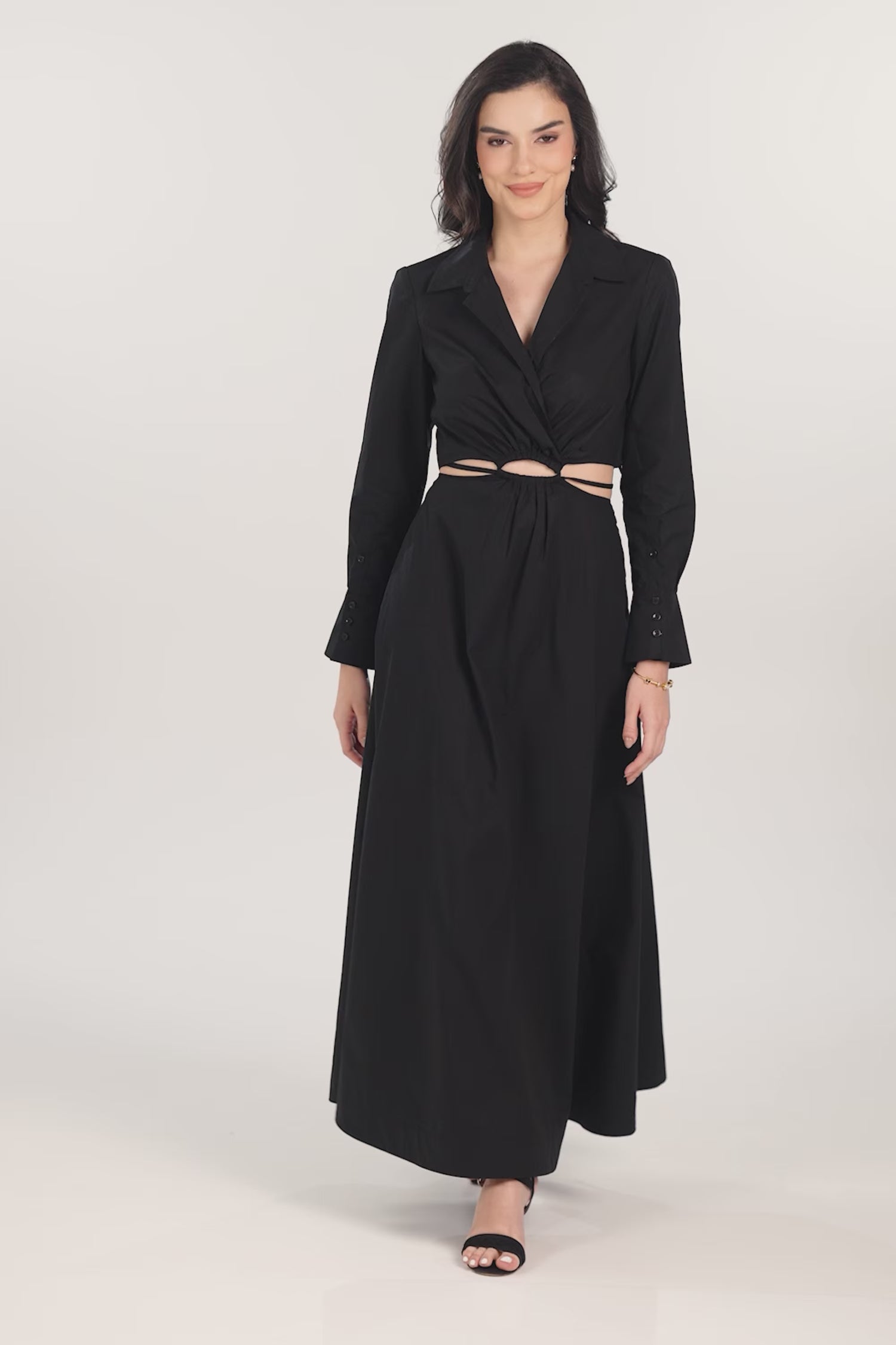 Black Cutout Maxi Shirt Dress