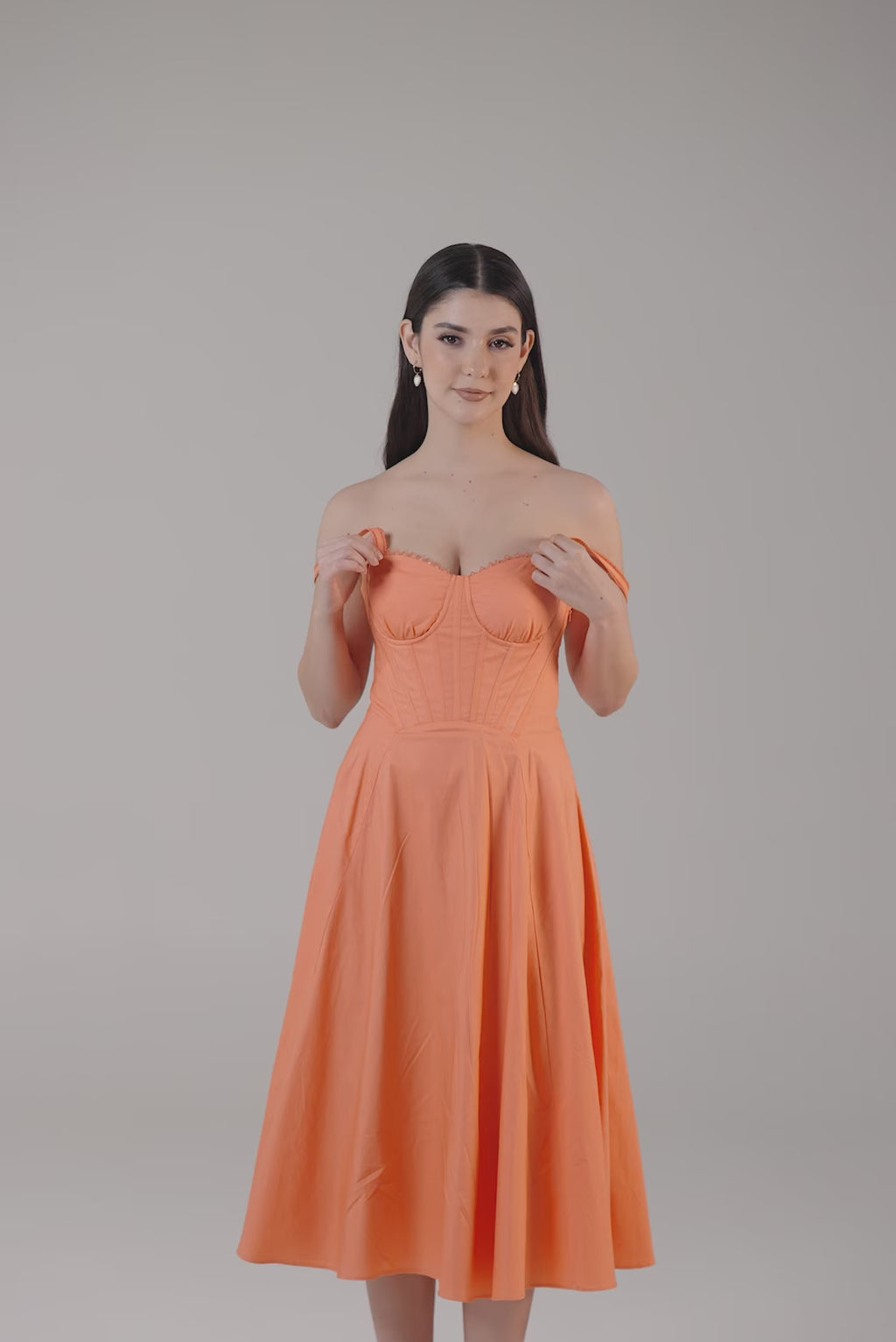 Coral Spaghetti Strap Bustier Cotton Maxi Dress