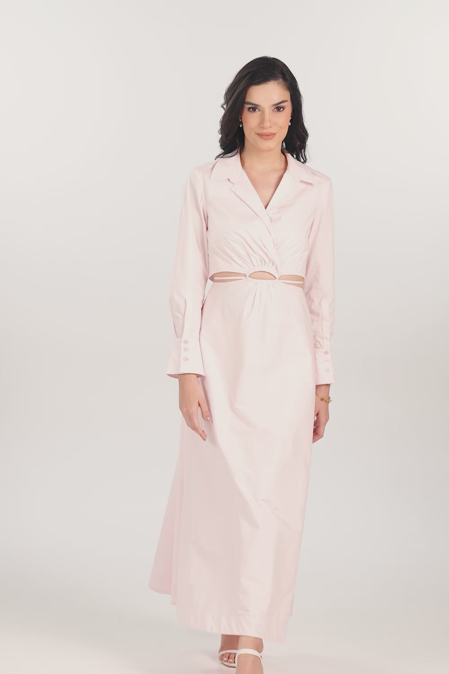 Blush Pink Cutout Maxi Shirt Dress