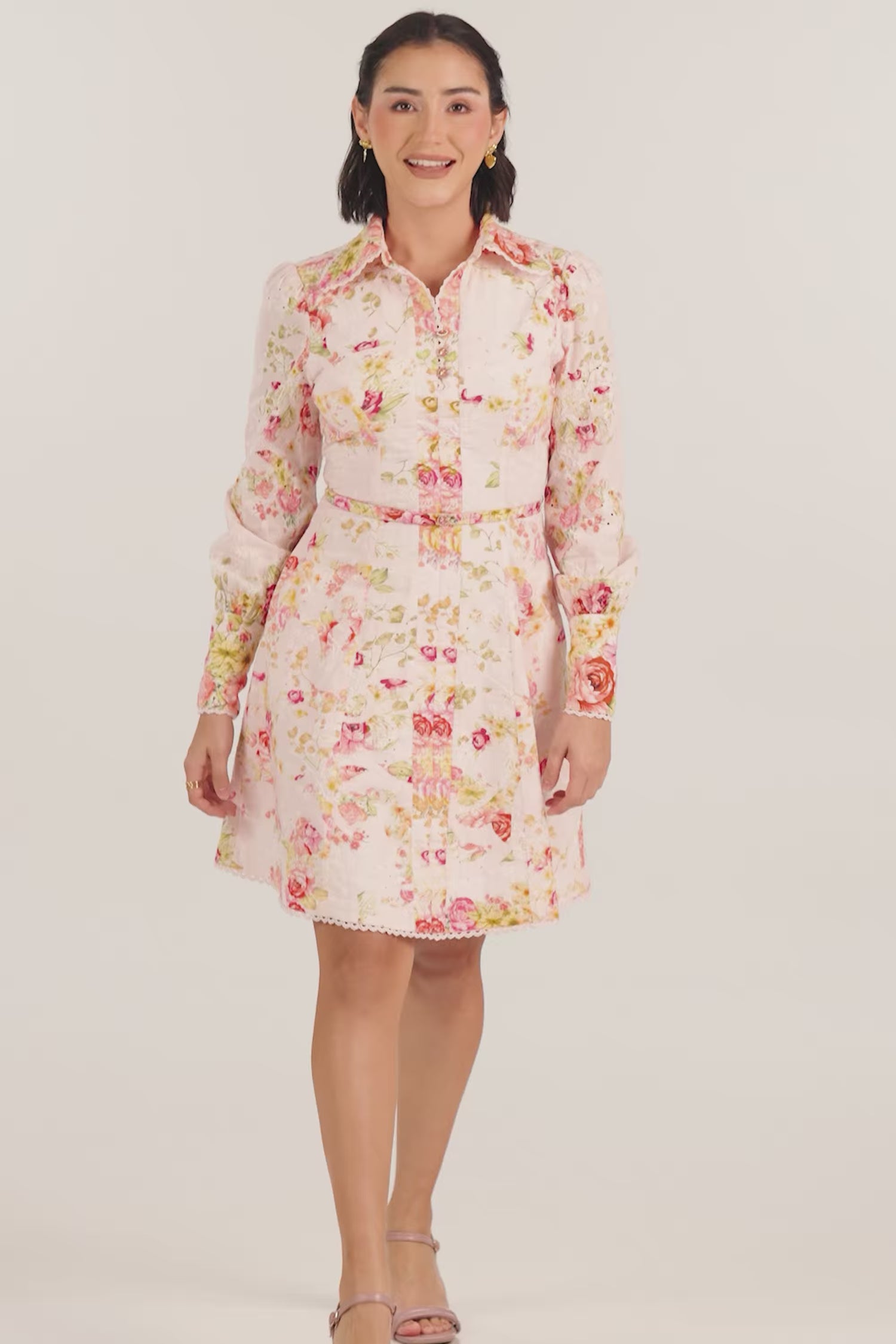 Blush Floral Belted Shirt Mini Dress