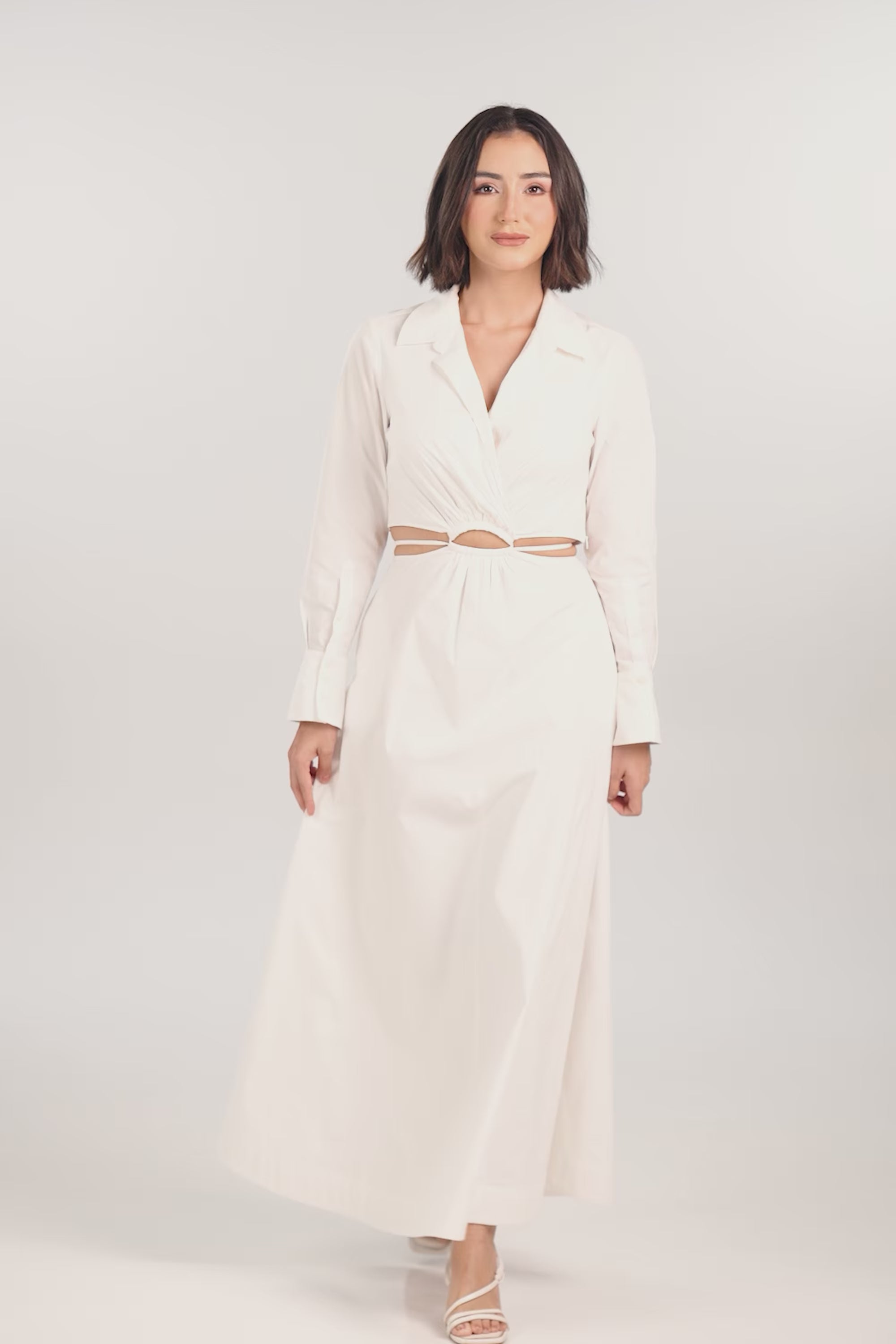 White Cutout Maxi Shirt Dress