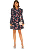 Navy rose print long sleeve mini dress