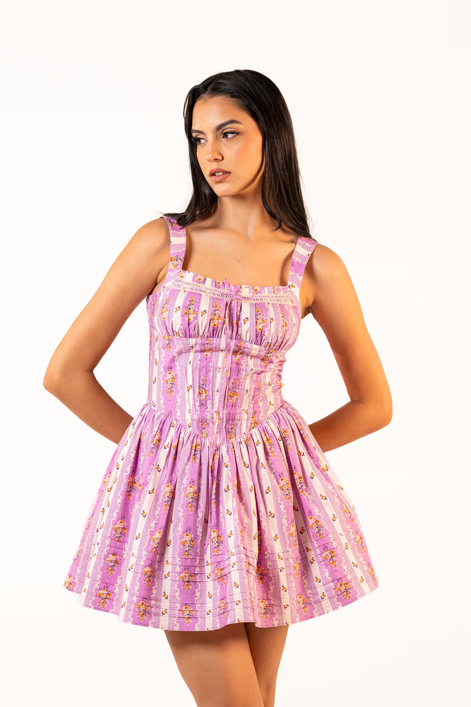 Pretty Pixie Women Floral Print A-Line Dress For Women (Lavender, S) Pretty Pixie Women Floral Print A-Line Dress For Women (Lavender, S)