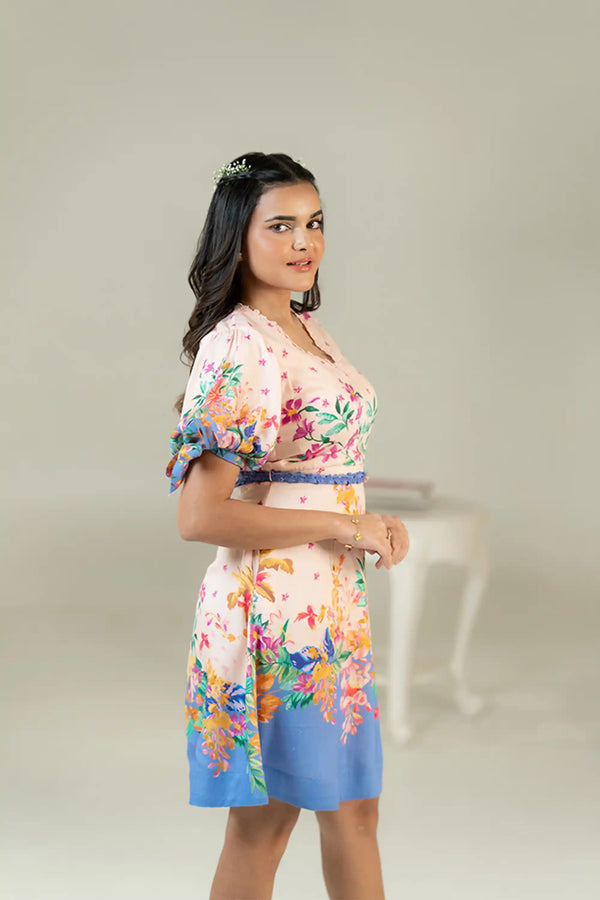Pastel Pink Riviera Floral V-Neck Mini Dress — view 4