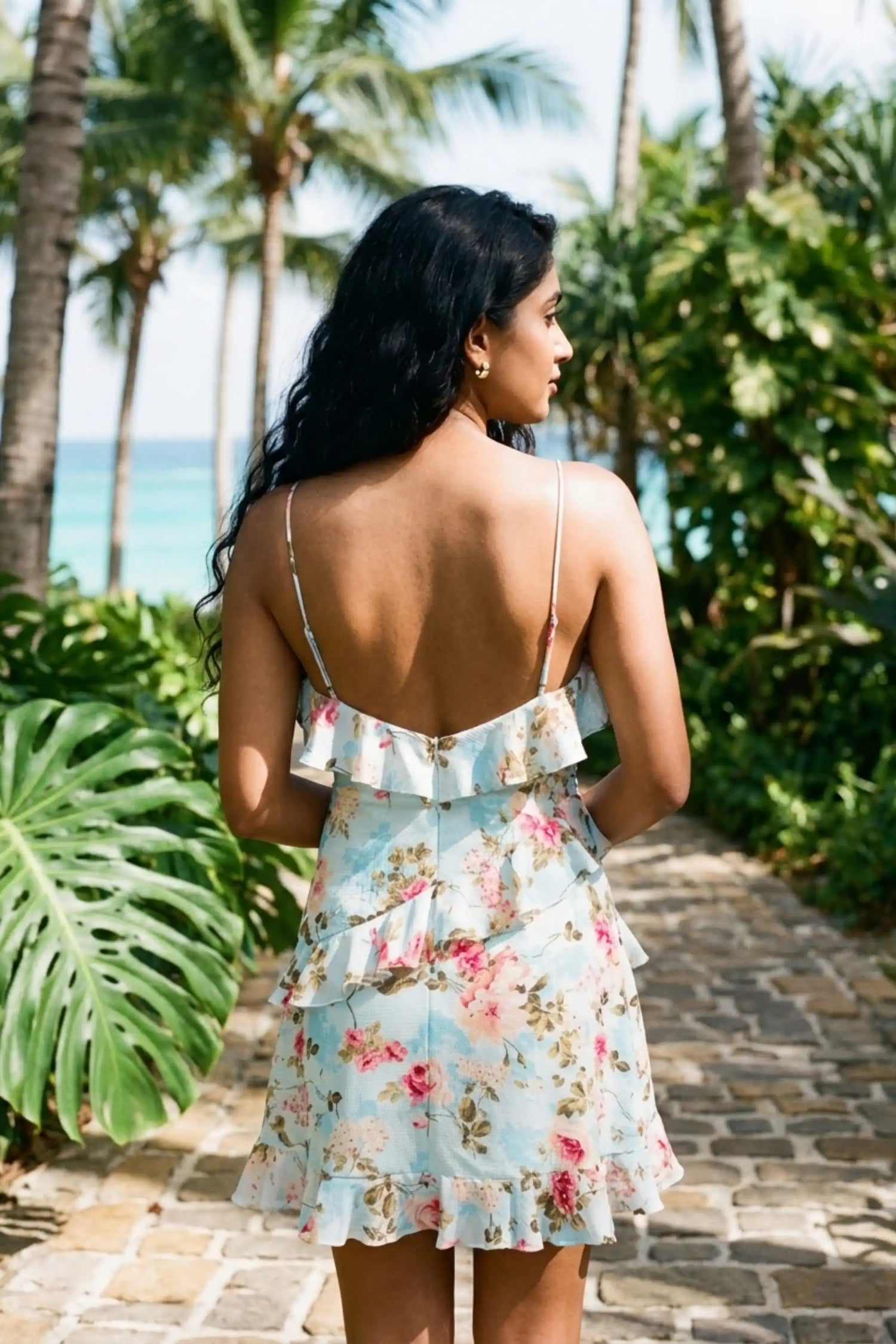 Seabreeze Rose Ruffle Mini Dress