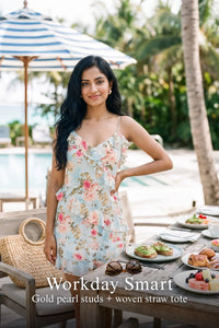 Pretty Pixie seabreeze rose ruffle mini dress for resort breakfast look.