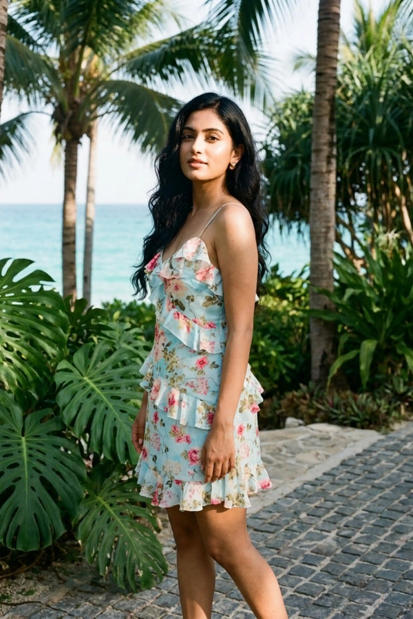 Seabreeze Rose Ruffle Mini Dress