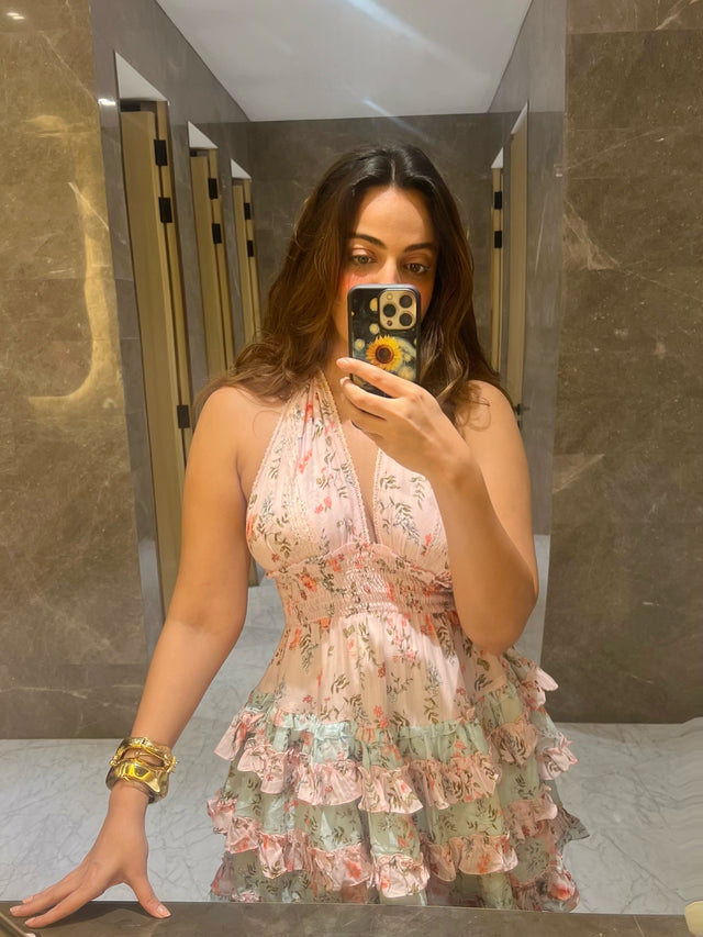 Pastel Pink Floral Halter Mini Dress — verified customer review photo