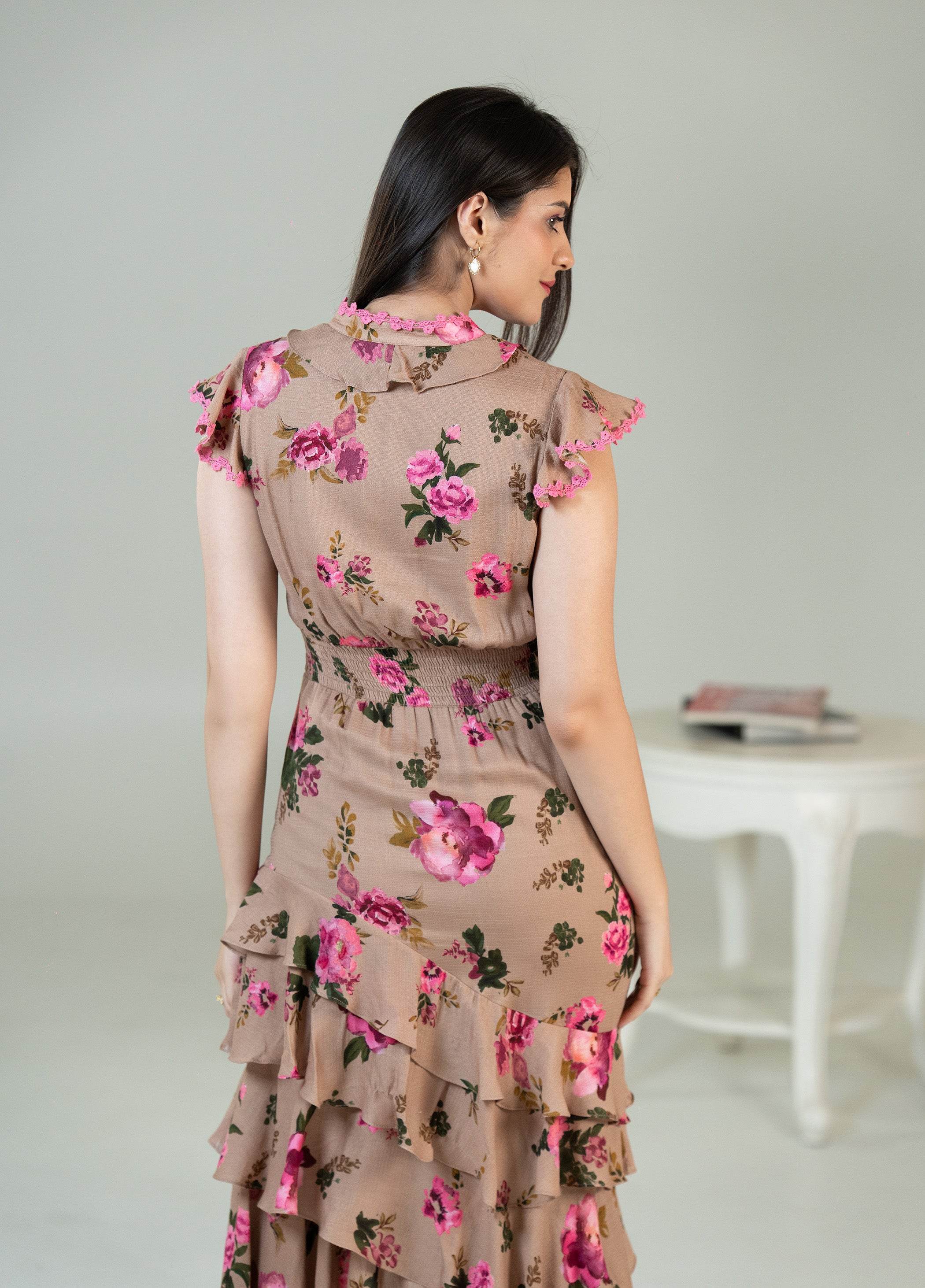 Mocha BloomTier Dress - Pretty Pixie