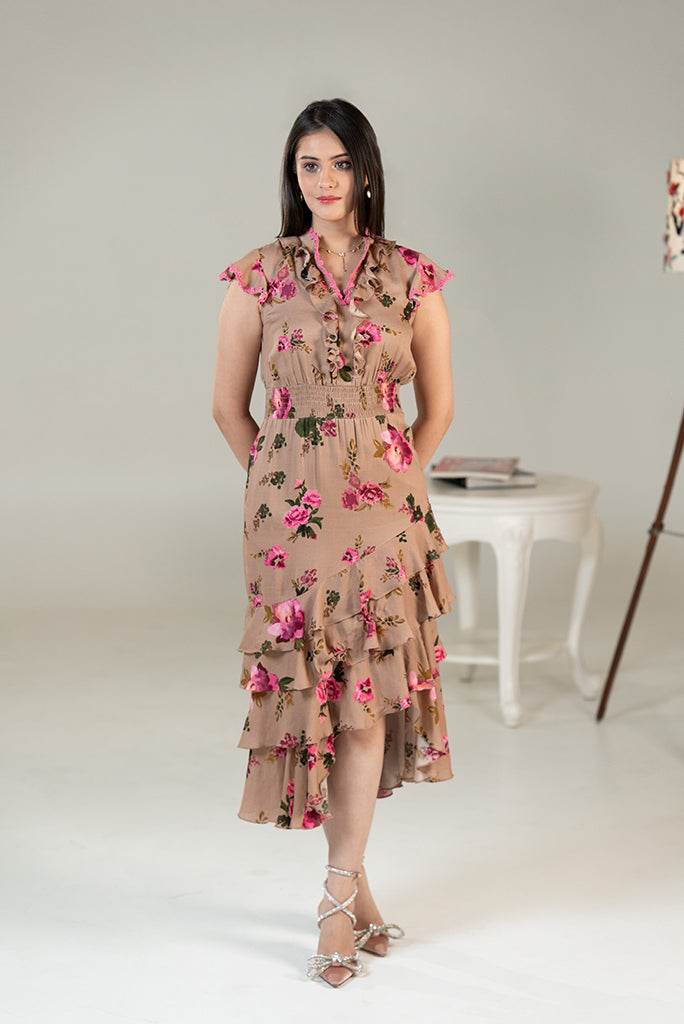 Mocha BloomTier Dress - Pretty Pixie