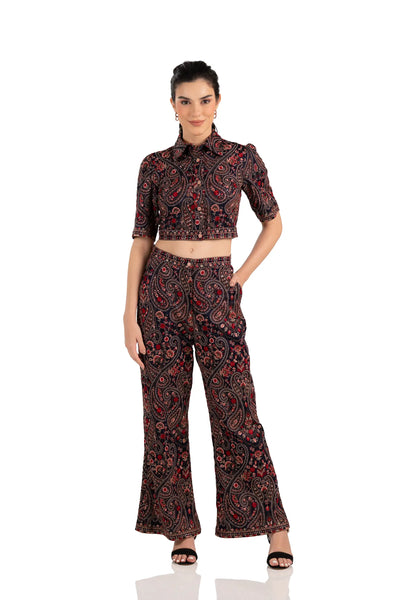 Crimson Paisley Navy Hand Embroidered Co-Ord Set
