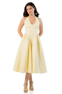 Pretty Pixie yellow halter midi dress front