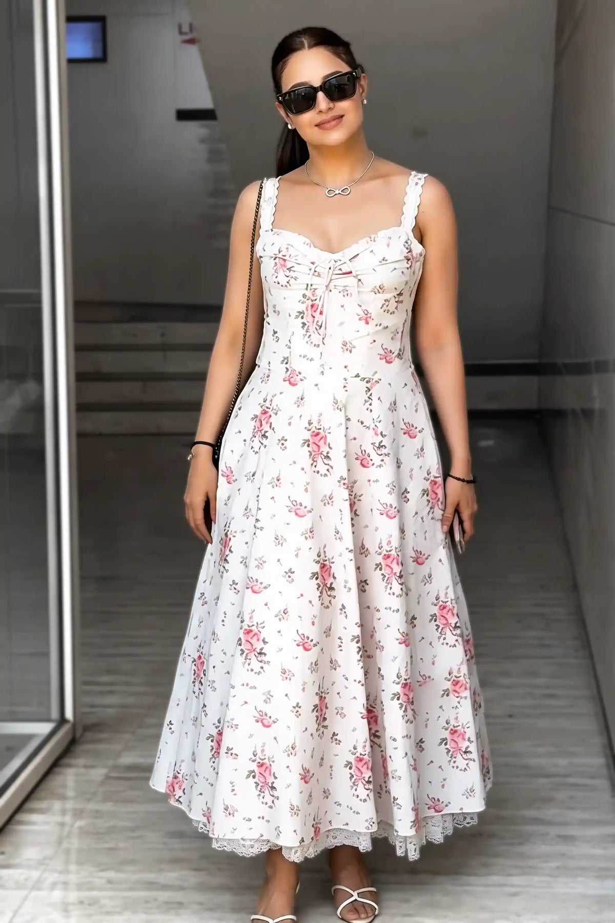 Floral Bustier Midi Dress · PE-1801124 — ivory-white